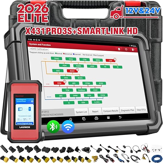 LAUNCH X431 PRO3S+ Smartlink HD Heavy Duty Truck Scanner,J2534 Protocols | ECU Code,2026 Diesel&Gasoline Bidirectional Scan Tool,Topology Mapping, 60+Service, FCA/Renault/CANFD/DoIP,2 Yrs Free Update