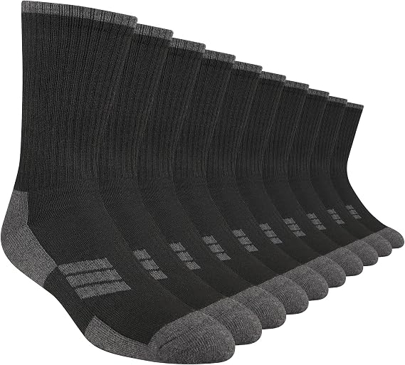 Heatuff Mens Moisture Wicking Heavy Cushion Crew Socks, Reinforced Heel & Toe Durable Socks