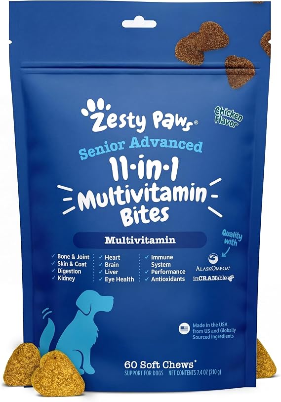 Zesty Paws Senior Dog Vitamins Dog Multivitamin + Glucosamine, Chicken 60ct