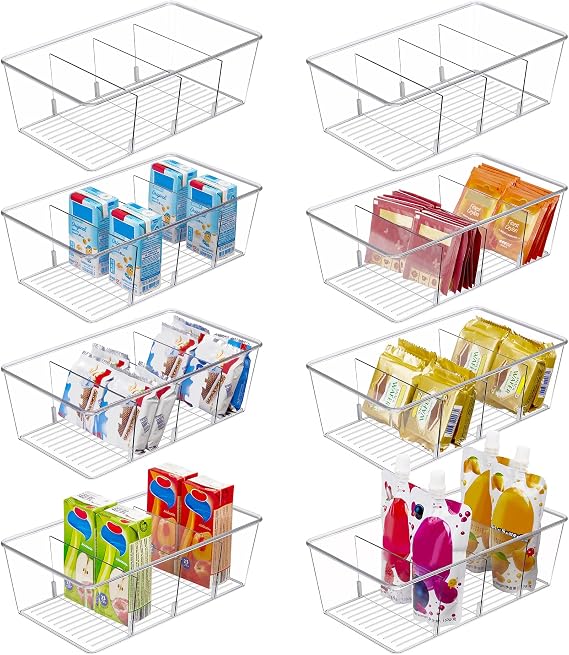 Vtopmart 8 Pack Food Storage Organizer Bins, Clear Plastic, 4 Compartments