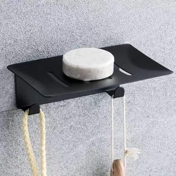 Soap Dish Holder,2 Pcs Stainless Steel Soap Dishes,Wall Mounted Bar Self-Adhesive for Kitchen Shower,Soap Saver Tray with Drain for Bathroom(Black)