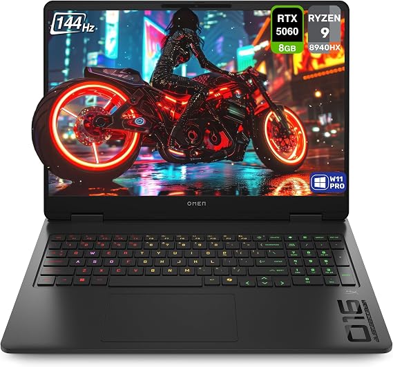 HP OMEN Gaming Laptop, AMD Ryzen 9-8940HX, 64 GB DDR5 RAM, 4 TB PCIe SSD, 16" 2K (1920x1200) 144Hz Display, Nvidia G-Force RTX 5060, Backlit Keyboard, W11 Pro, Shadow Black