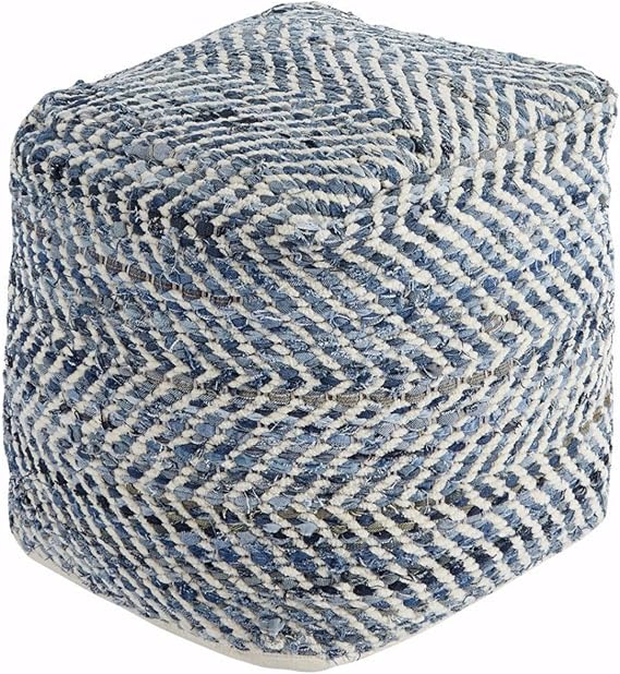 Signature Design by Ashley Chevron Pouf Ottoman, Blue Denim Foot Rest