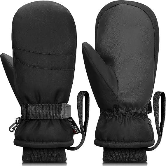 Ski Mittens,Waterproof Snow Mittens, Windproof Touchscreen Winter Gloves with Anti-Loss Rope, Cold Weather Gear for Parent Child with Wrist Strap