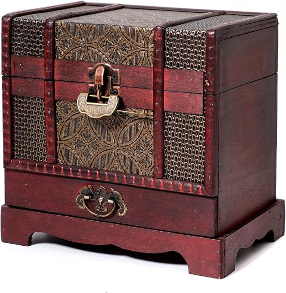 C2 Wooden Chest with drawer for collectible Fantasy Coins Card Games Dice Counter Deck of Cards Table Top Role Playing Jewelry Box Tabletop DND DnD TTRPG RPG