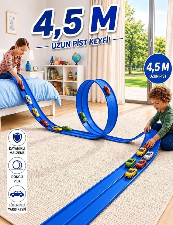 hyd Oyuncak Go Track Esnek Yarış Pisti Kıvrılabilen Aksiyon Pisti 4.5 Mt Flex Track Oyun Pisti