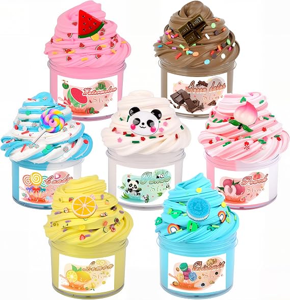 Scented Slime Kit with 7 Pack Butter Slimes,Dual Colored Peach Slime Watermelon Charms,Super Soft and Non-Sticky,Stress Relief Toy Party Favors Birthday Gifts for Girls,Goodie Bag Stuffers