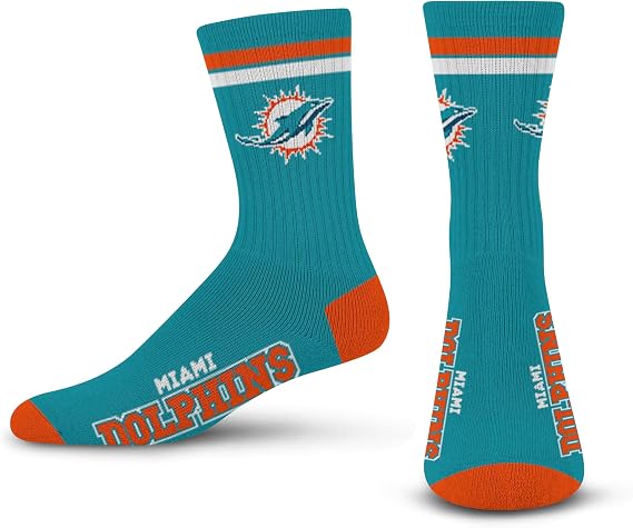 FBF - Official NFL 2 Stripe Adult Team Logo & Colors Crew Dress Socks Footwear for Men and Women Game Day Apparel