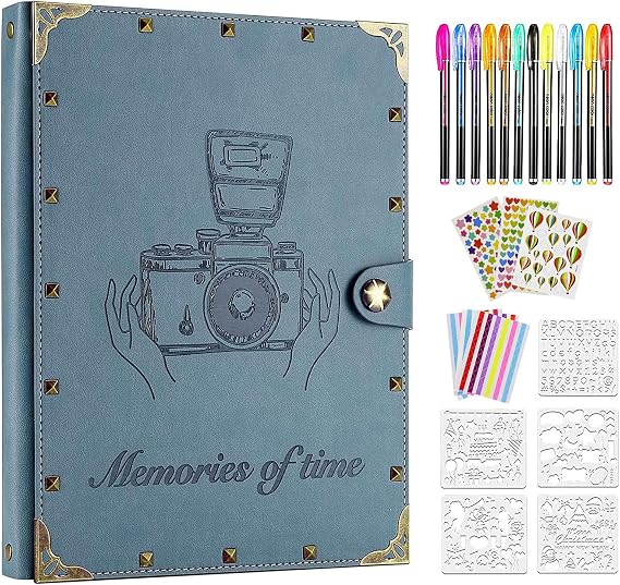 Leather Scrapbook Album 60 Pages Love Memory Photo Album 8.5x11 inch, Travelling Journal Scrap Book Family Scrapbook Scrapbooking Supplies Kits Gift for Couples Anniversary Wedding