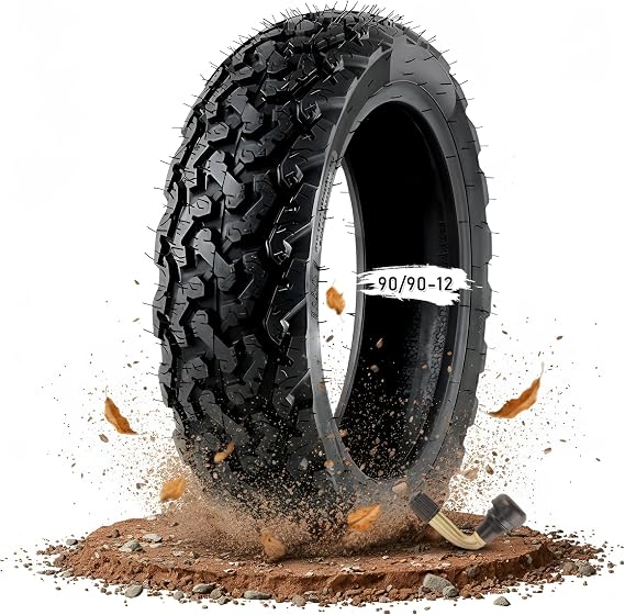 90/90-12 Knobby Tires 90/90/12 Scooter Tire 90 90 12 Off Road Tubeless Front/Rear Scooter Tires 6 P.R. 59J 300KPA Maximum Load: 535LBS