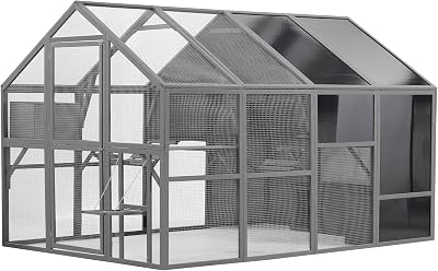 YOPTO Wooden Catio Enclosure,Cat Cage Outdoor with Weatherproof Roof,Cats Scratcher Ramp,Space Capsule Bed,Bridges and Resting Houses,Platforms,for Walk in Kitten Kennel,Gray