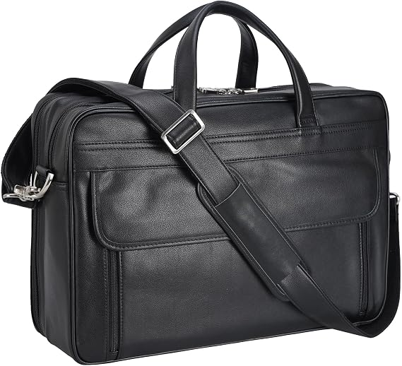 TIDING Full Grain Leather Men's Briefcase 15.6'',17.3 Inch Laptop Bag | Large Genuine Leather Business Messenger Bag for Travel Work Computer Attache Case , Waterproof Crossbody Shoulder Bag Black