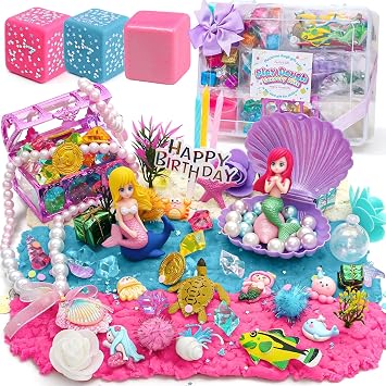 Golray Mermaid Sensory Dough Kit - Play Dough Set with 3 Packs of Playdough, 2 Mermaid Figures, Marine Animals & Plants Toys and Decorative Accessories, Sensory Toys Gifts for Kids & Toddlers