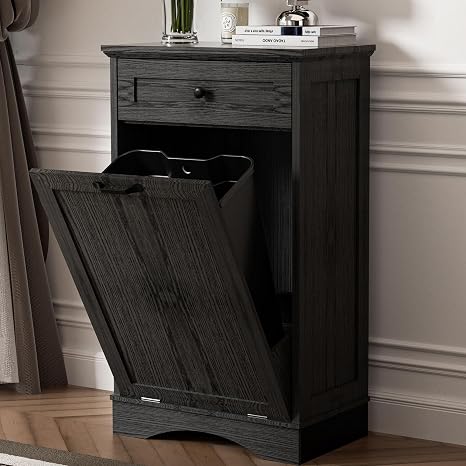 AHB 13 Gallons Tilt Out Hidden Trash Can Cabinet, Black