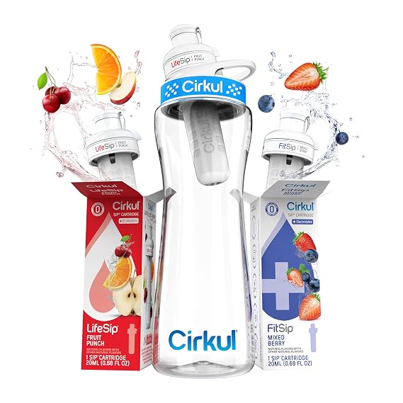 Cirkul 22oz Clear Plastic Water Bottle with Two No Sugar, 0 Cal Cartridges