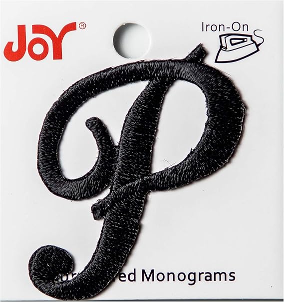 Embroidered Iron-On 1.5 Inch Script Monogram Letter P (Black)