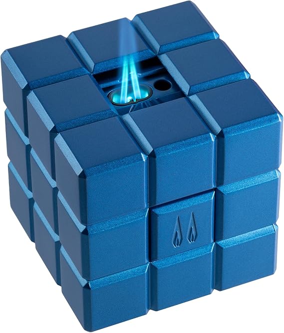 Colibri Heritage Cube Desk Torch + Soft Flame Lighter - Uses Butane Refill (Blue)