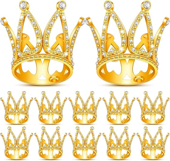 12 Pcs Crown Cake Topper Mini Baby Crown Tiny Queen Small Alloy Crystal Princess Headpiece Cake Decoration for Women Lady Girl Bridal Wedding Royal Themed Baby Shower Birthday Party(Gold)