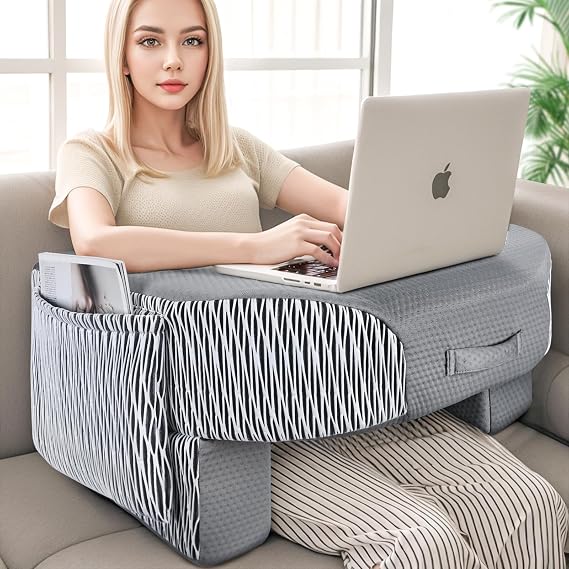 LEBENGURU Reading Pillow for Laptop, Extra Large Armrest for Bed, Stripe