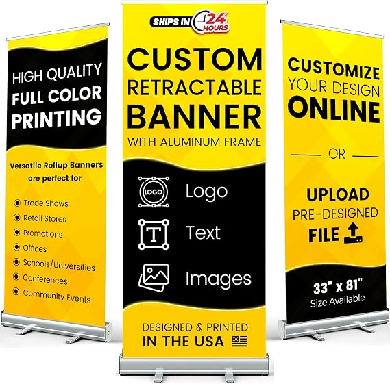Personalized Passion Custom Retractable Banner Stand 33"x81" - Easy to Setup Roll Up Banner with Aluminum Frame - Personalized Signs for Business, Trade Shows, Stores, Conferences - Printed in USA