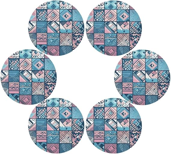 Boho Blue Pink Regular Texture round outdoor placemats plate waterproof plate mate 6 15.4x15.4in