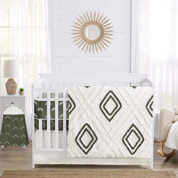 Sweet Jojo Designs Dark Green Boho Arrow Boy Girl UnisexGender Neutral Baby Crib Bedding Set Infant Nursery Room BreathableBaby Breathable Mesh Crib Liner Blanket Fitted Sheet Skirt 6pc Bohemian Chic