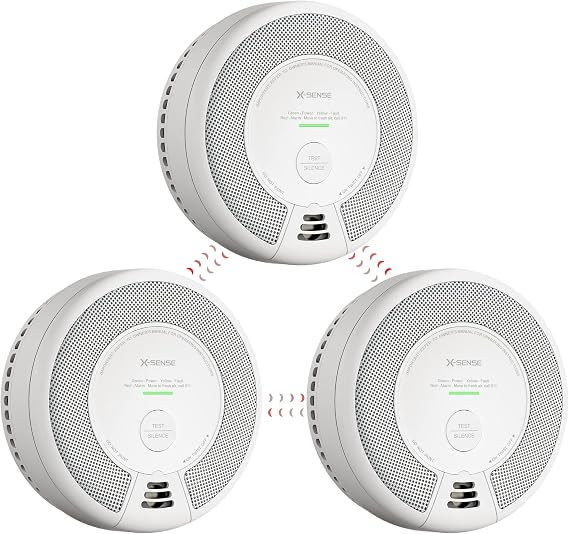 X-Sense Wireless Interconnected Smoke and Carbon Monoxide Detector, 3-Pack | 10-Year Sealed Battery, UL 217 & UL 2034 Certified