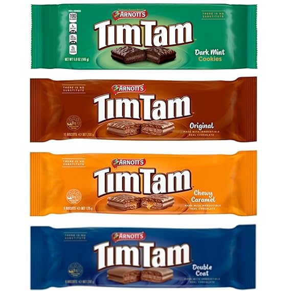Sampler Tim Tam Chocolate Biscuits - Dark Mint, Original, Chewy Caramel, Double Coat, With Love From Australia
