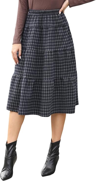 Women's Fall Skirts Maxi Plaid Checkered Plus high Waisted Clothing Pleated midi Skirt for Women