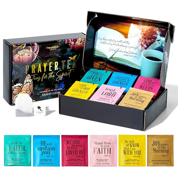 Christian Prayer Tea Gift Set, Religious Gifts for Women, Set of 90 | Bible Verse Tea Bags, Faith Based Encouragement, Devotional Gift, Sympathy, Birthday, Get Well, Thinking of You