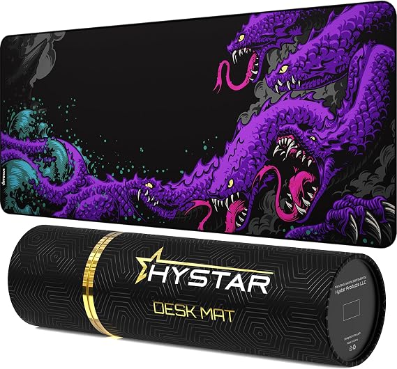 Hystar Extended Gaming Mouse Pad | XXL 36" x 16" | 5mm Thick, Waterproof Surface, Smooth Polyester Fabric, and Natural Rubber Base | Mythic Hydra