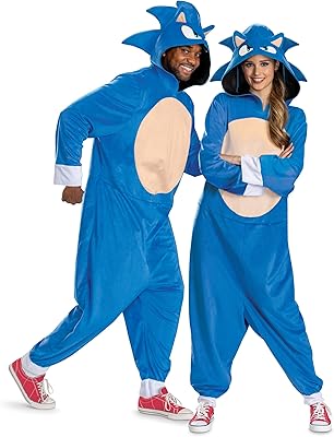Disguise Adult Sonic Adult Costume, Official Sonic Movie 3 Hooded Jumpsuit for Men and Women