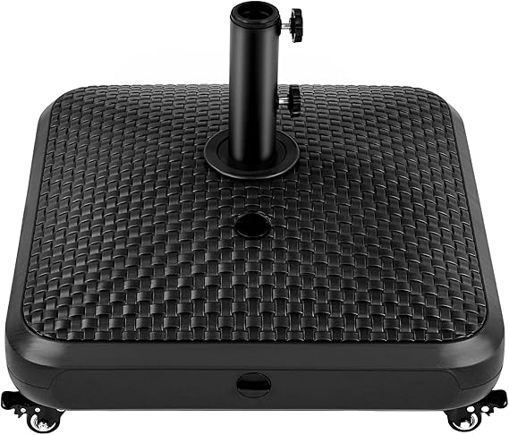 Yaheetech 123lbs Capacity Fillable Mobile Umbrella Base, Faux Rattan, Black