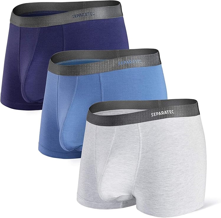 Separatec Men's Boxer Briefs Dual Pouch, Stretch Underwear Bamboo Fibre Moisture-Wicking Breathable Smooth Mens Boxer Shorts Long Multipack