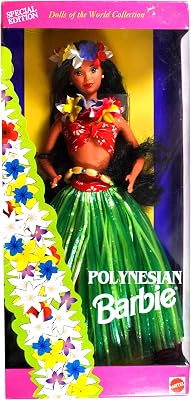 Mattel Year 1994 Barbie Special Edition Dolls of the World Collection Series 12 Inch Doll - Polynesian Barbie Doll with Top, Grass Skirt, Hairbrush, Flower Lei, Hair Wreath, Ring
