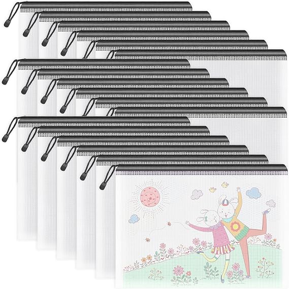 Umriox 18 Pack A4 Mesh Zipper Pouch Bags, Document File Organizer Storage