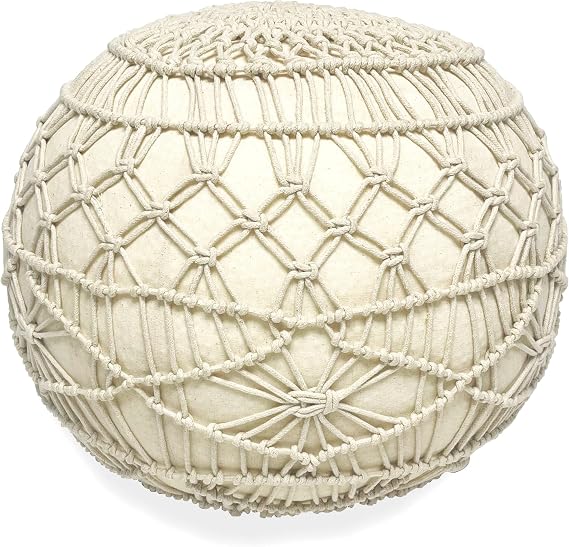 Rustic Macrame Pouf/Footstool Nantes Hand Woven of Cotton for Living Room Bed Room Family Room