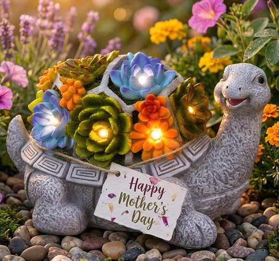 Mosii Large Solar Turtle Garden Ornaments Outdoor Indoor Decor, Waterproof Statue Figurine Sculpture with 7 LED Solar Lights - Housewarming Decorations Garden Gifts for Women Men