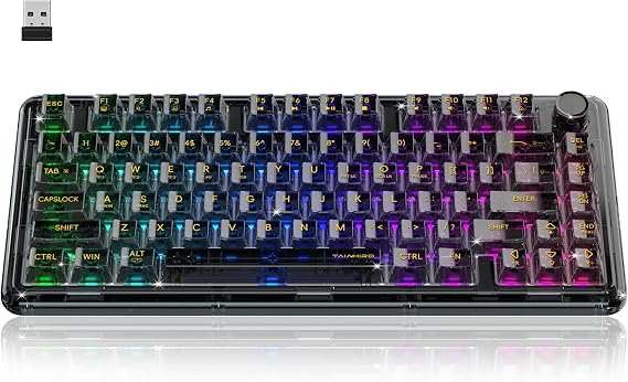 Transparent Mechanical Keyboard, 80-Key RGB Backlit Wireless Gaming Keyboards, Hot Swap Customizable Clear Acrylic Design, Quiet Linear Switches, 3 Modes BT5.0/2.4G/USB-C 4000mAh Battery (Black)
