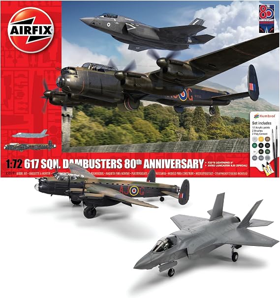 Airfix Model Airplane Kit Gift Set - A50191 617 Sqn. Dambusters 80th Anniversary, Plastic Plane Model Kits for Adults & Kids 14+, Skill Level 3, 1:72 Scale WW2 Military Aircraft Models