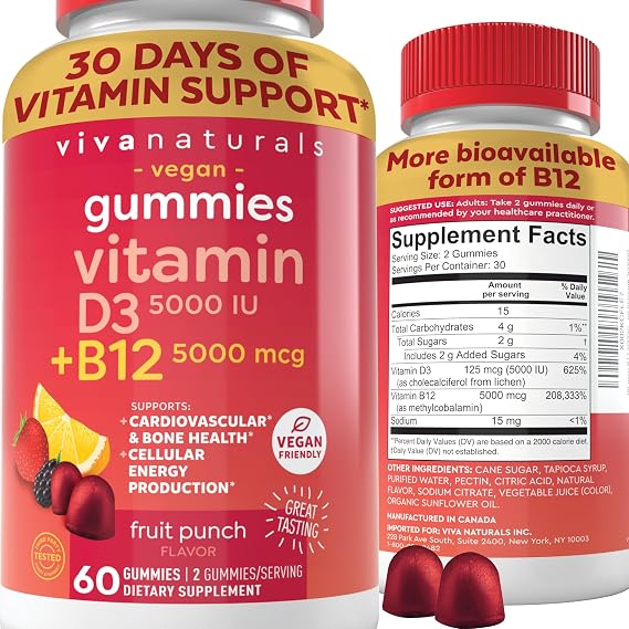 Viva Naturals Vitamin B12 and D3 - for Men and Women...