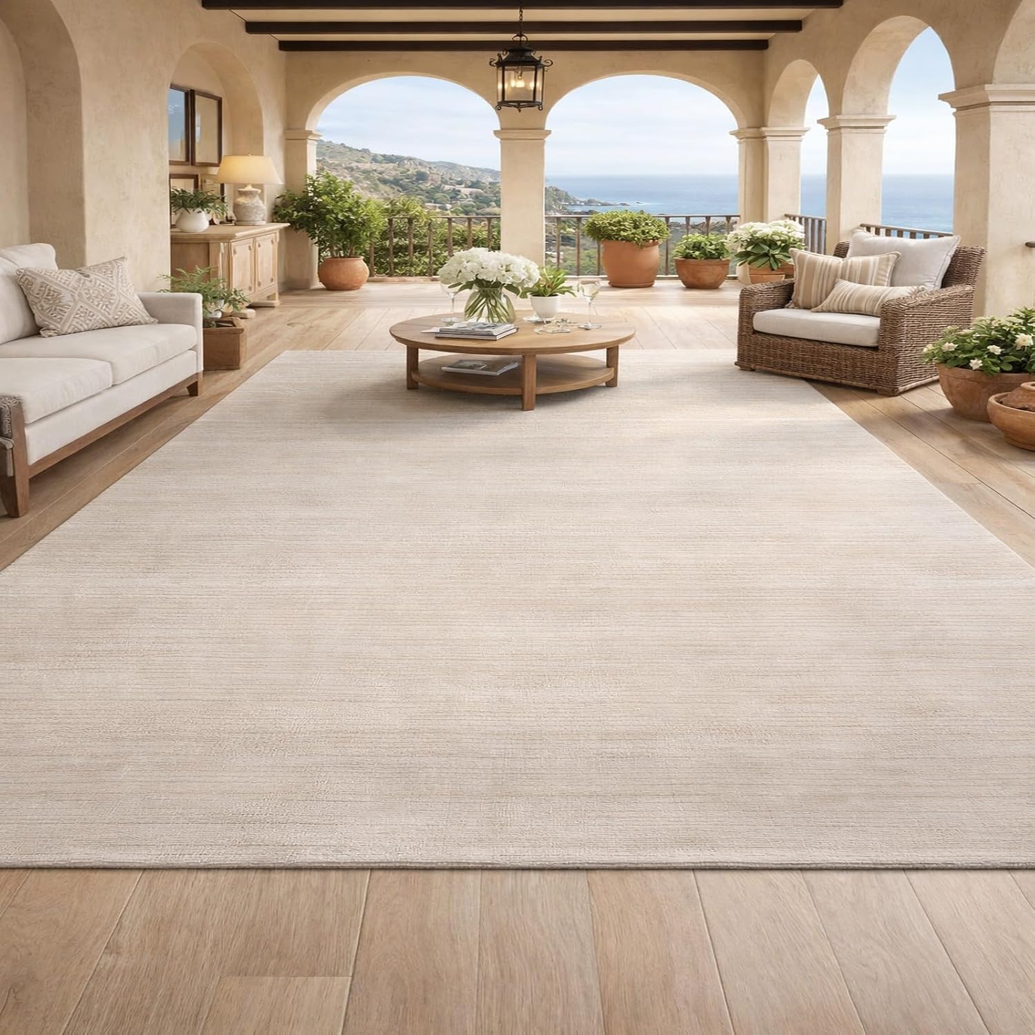 Large Rugs Living Room Lounge Bedroom Dining Room Decor, Low Pile Carpets,Modern Beige,200 x 300 cm