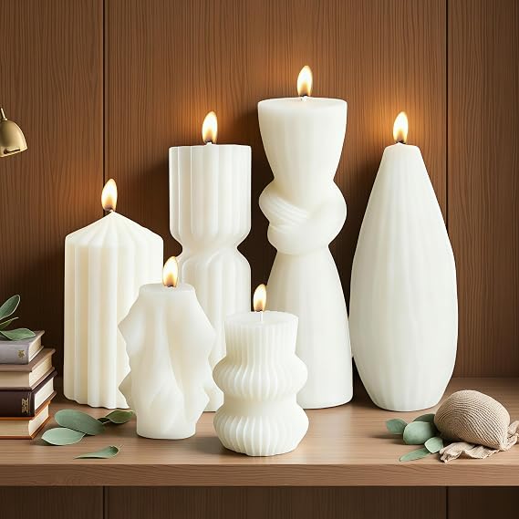 6 PCS Pillar Candles Modern Aesthetic Ribbed Decorative Candle Set Cute Soy Wax Scented Ribbed Decor for Home (Drop)