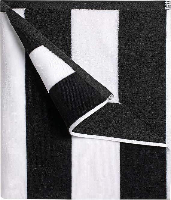 cabanana Large Oversized Beach Towel - 35 x 70 Inch Cotton Pool Towel, Black Striped Soft Cabana Swim Towel