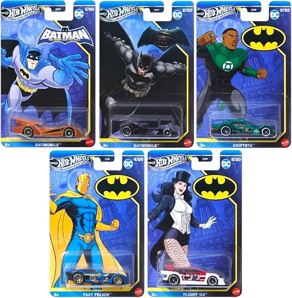 Hot Wheels DC Batman Silver Series Die-Cast Cars Collection, 5-Pack Bundle, Batmobile, Driftsta, Fast Felion, Flight '03, Ages 3+ HDG89-956N Mix 1 2025