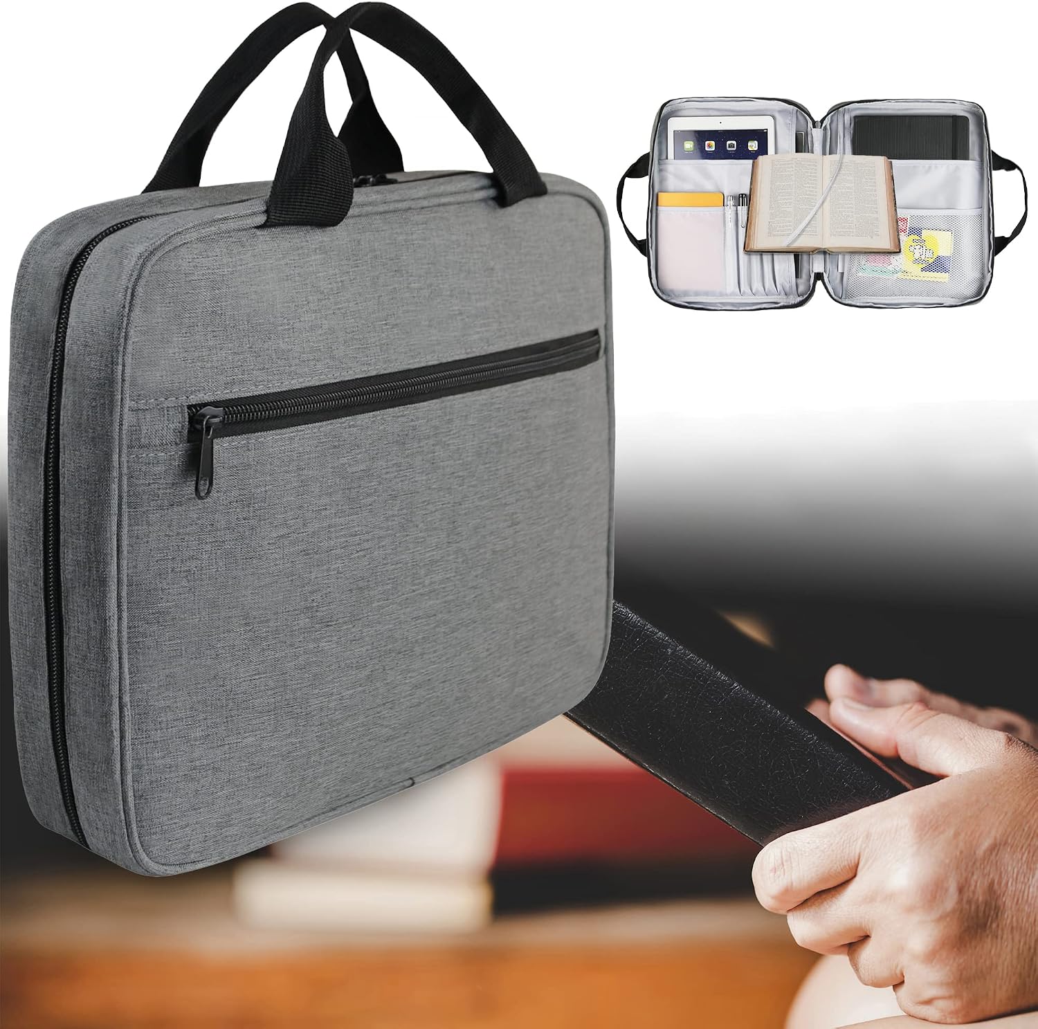 UROSER Bible Cover, Bible Case, Bible Handbag with Handle, Church Bag, Schoolbag, Bible Accessories, Christian Gifts, A Gift for Family, Elders and Children