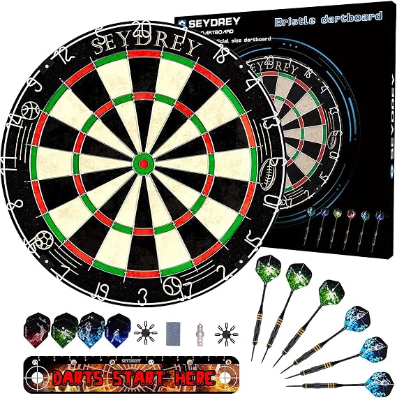 Dart Board Set Steel Dart Board Dartboard Set with 6 pcs 20g Steel Tip Darts 12 Flights Rotating Number Ring + Staple-Free Bullseye Throwing Line Install Instruction