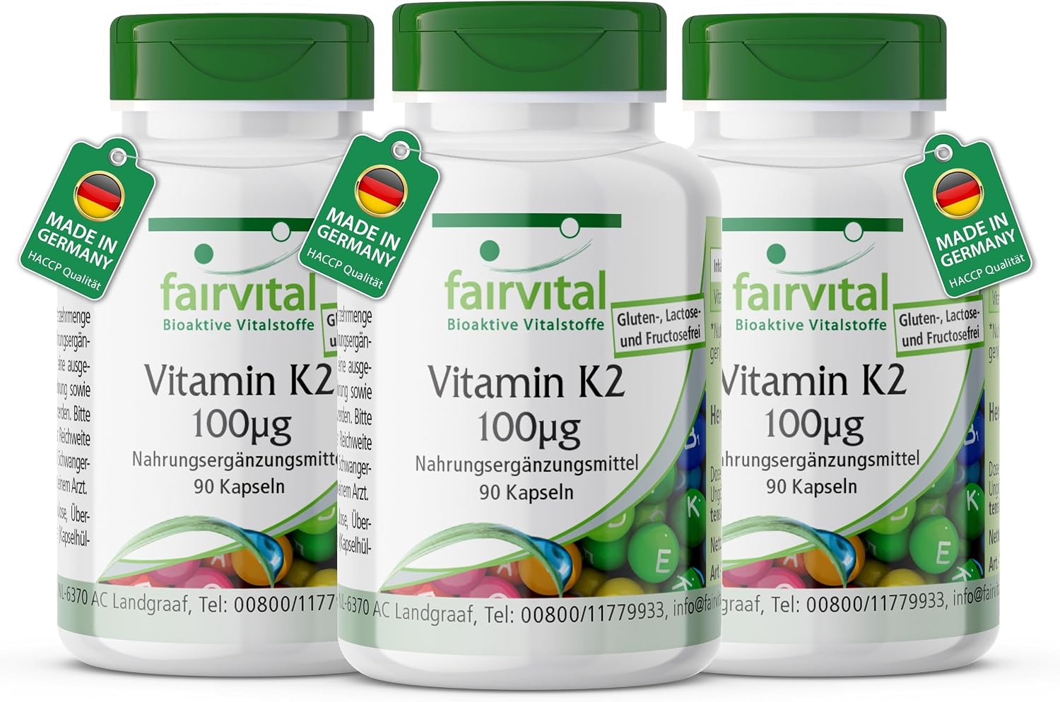 fairvital Vitamin K2 MK-7 100 μg 270 Capsules (90 x 3) High Dose Menaquinon MK-7 Natural & Fermented from Natto Vegan