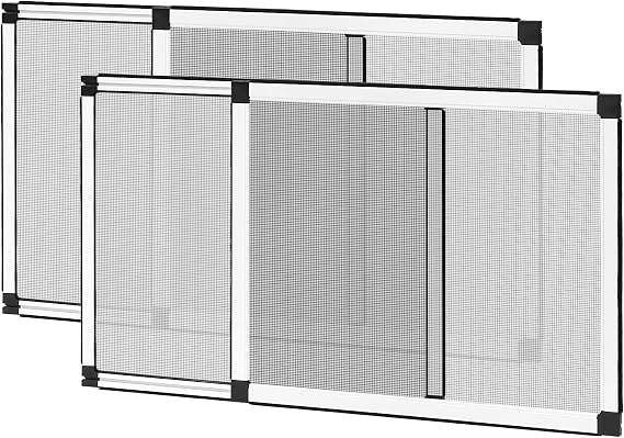 FLYZZZ Adjustable Window Screen for Windows, 2-Way Use for Horizontal & Vertical Windows, Expandable Window Screen with Locking Screw for Stability, 16" H,Expands 21-40" W, [2-Pack]