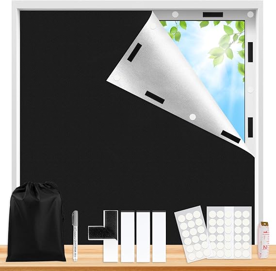 Blackout Blinds Stick On, 200x148cm Portable Blackout Blind Cut to Any Size & Shape, No Drill Blinds for Windows, Temporary Blackout Blind for Bedroom, Loft, RV Travel, Black